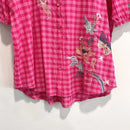 Floral Embroidered Plaid Button Top-4
