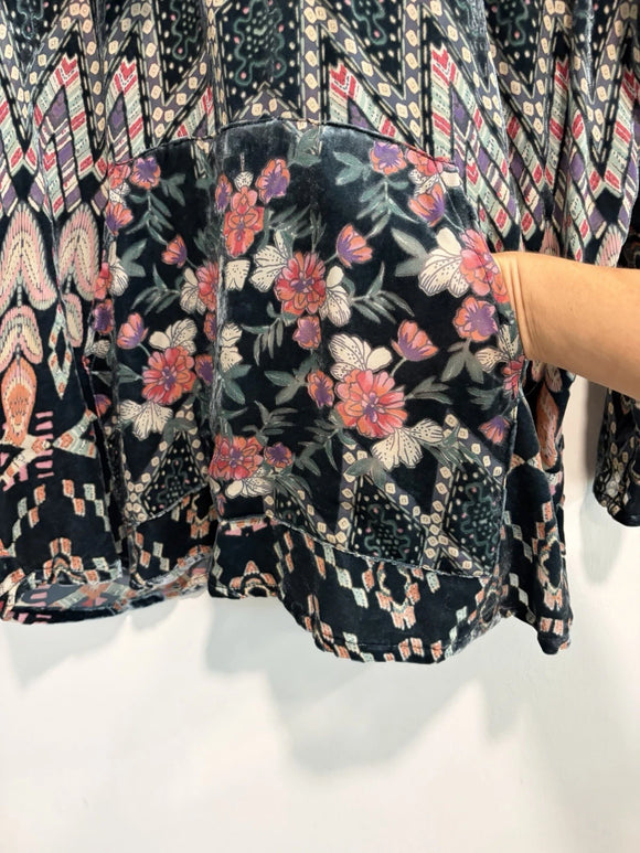 Burnout Geometric Floral Velvet Hoodie Top