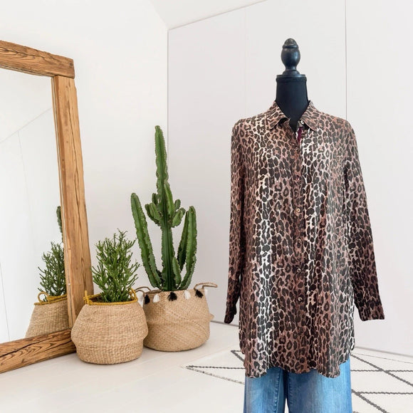 Leopard Silk Button Down Tunic