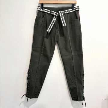 Lace-Up Ankle Embroidered Beaded Pants