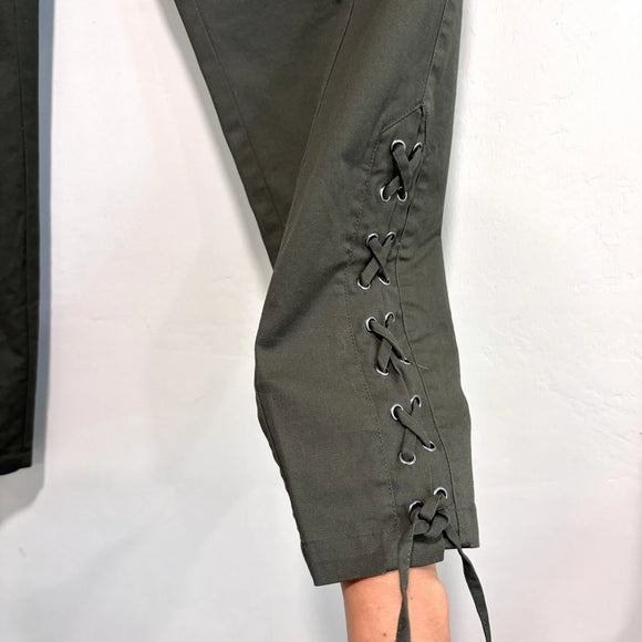 Lace-Up Ankle Embroidered Beaded Pants