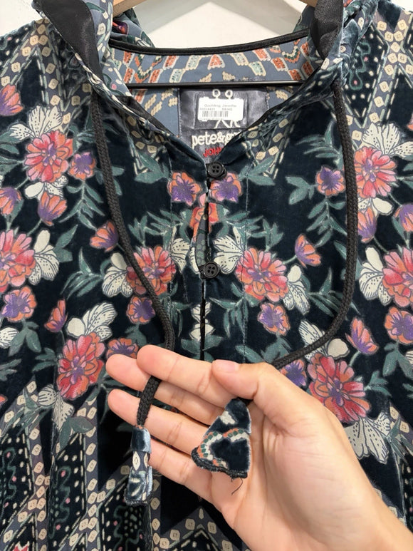 Burnout Geometric Floral Velvet Hoodie Top