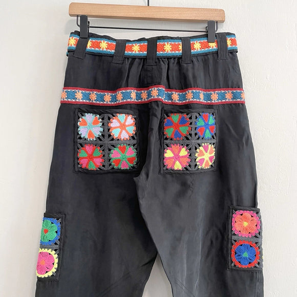 Granny Crochet Belted Pockets Pants