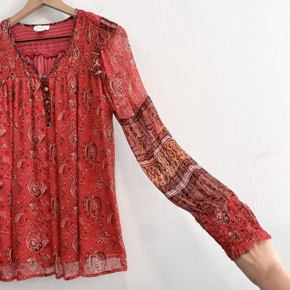 Paisley Smocked Sleeve Blouse