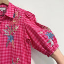 Floral Embroidered Plaid Button Top-5