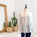 1/2 Button Pleated Ruffle Top-1