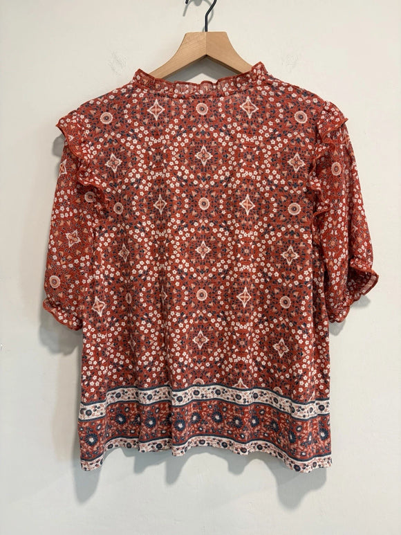 Ruffle Sleeve Geometric Top