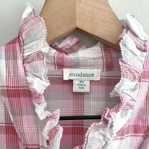 Ruffle Trim Plaid Button Down Top