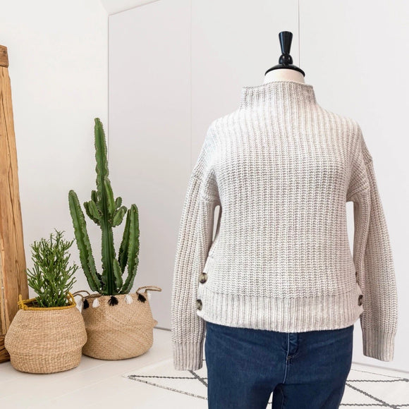 Mock Neck Side Button Chunky Sweater