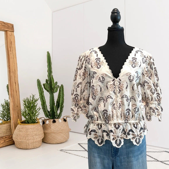 Eyelet Scalloped Trim Top