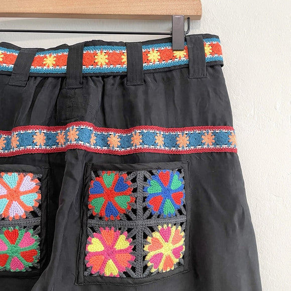 Granny Crochet Belted Pockets Pants