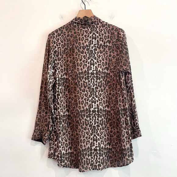 Leopard Silk Button Down Tunic