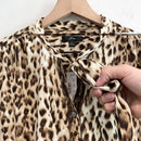 Tie Neck Button Down Leopard Print Top-5