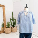 Smocked Striped Tie Neck Top-1