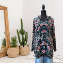 Burnout Geometric Floral Velvet Hoodie Top-1