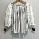 Eyelet Tassel Striped Top-8