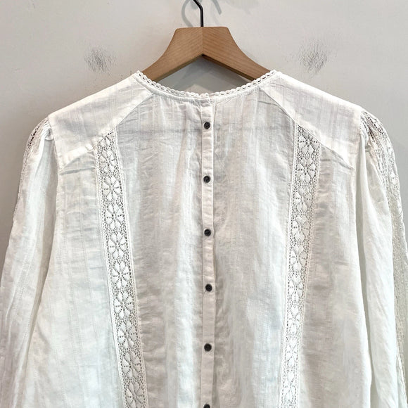 Crochet Lace Trim Button Back Top
