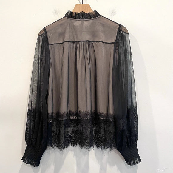 Tulle Button Down Lace Top