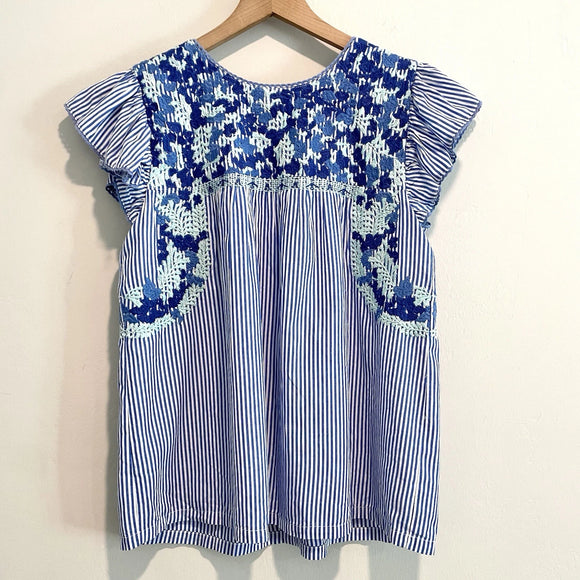 Floral Embroidered Striped Top