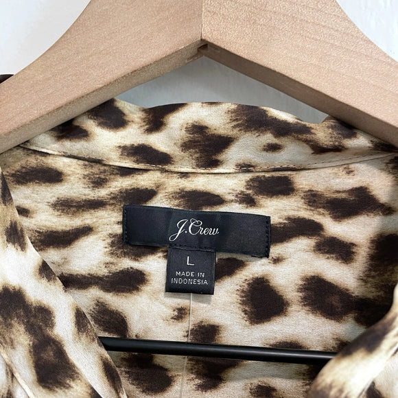 Tie Neck Button Down Leopard Print Top