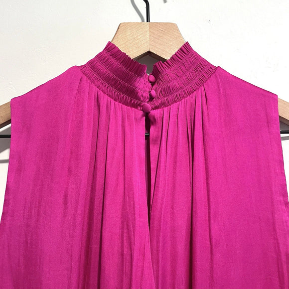 Smocked Mock High Neck Satin Top