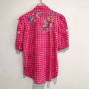 Floral Embroidered Plaid Button Top-8