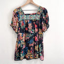 Embroidered Neck Floral Short Sleeve Top-9