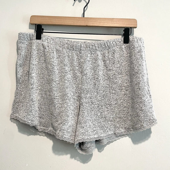 2PC Long Sleeve Top Pull On Lace Trim Shorts