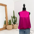 Smocked Mock High Neck Satin Top-1