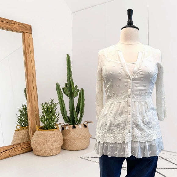 Silk Embroidered Eyelet Lined Top