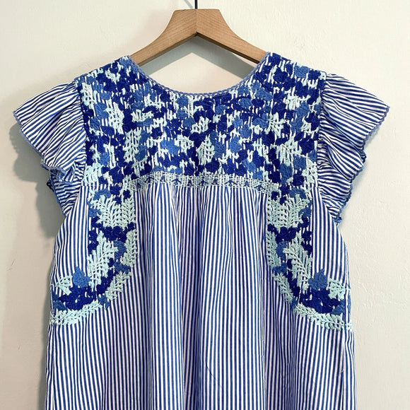 Floral Embroidered Striped Top