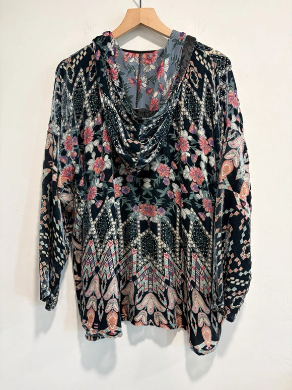 Burnout Geometric Floral Velvet Hoodie Top