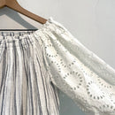 Eyelet Tassel Striped Top-9