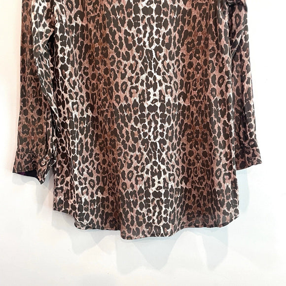 Leopard Silk Button Down Tunic