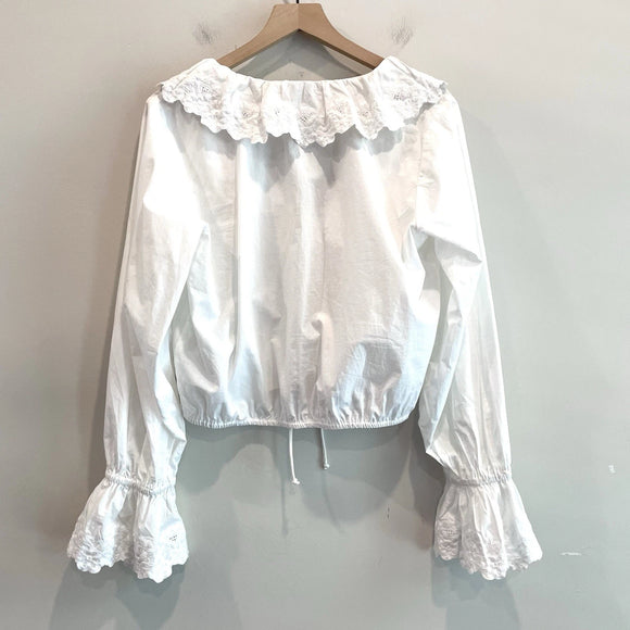 Lace Embroidered Cinch Front Top