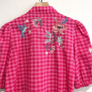 Floral Embroidered Plaid Button Top-9