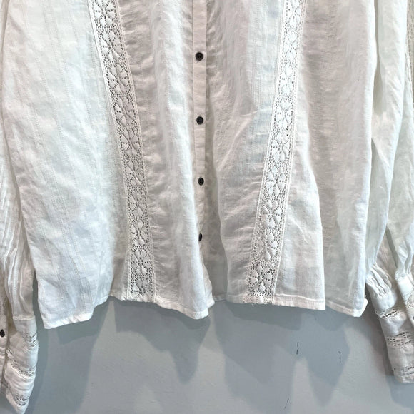 Crochet Lace Trim Button Back Top