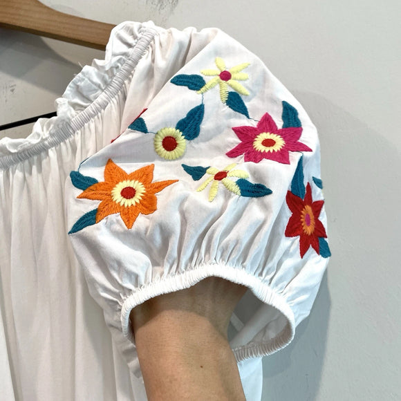 Floral Embroidered Smocked Top