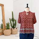 Ruffle Sleeve Geometric Top-1