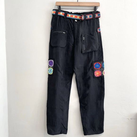 Granny Crochet Belted Pockets Pants
