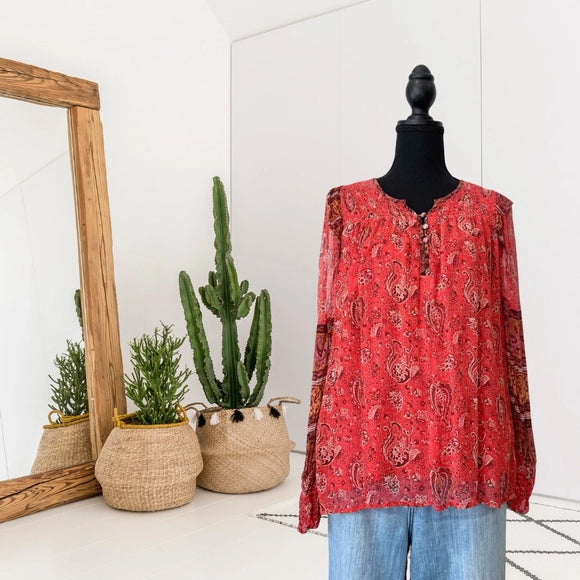 Paisley Smocked Sleeve Blouse