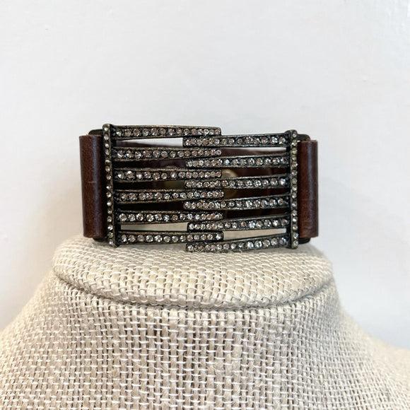 Leather Crystal Cuff Bracelet