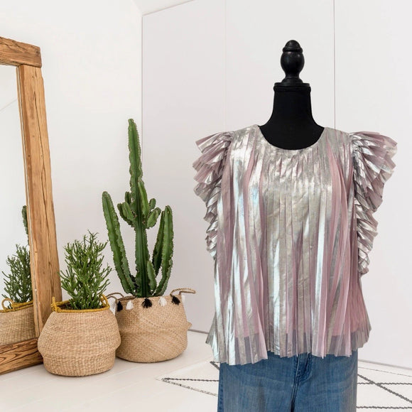 Foil Pleated Overlay Top