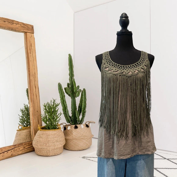 Fringe Front Crochet Trim Top