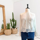 Crochet Lace Trim Button Back Top-1
