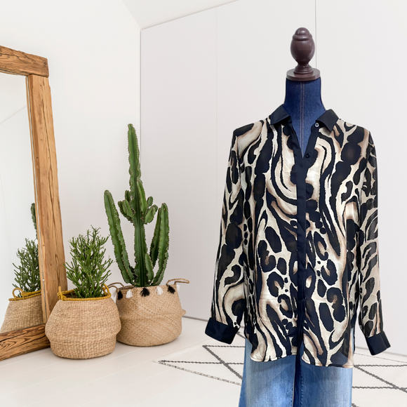 Animal Print Button Up Blouse