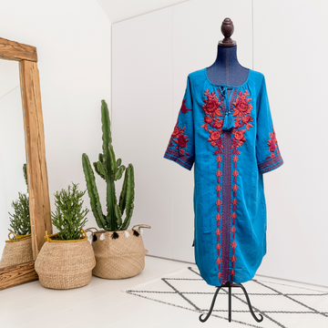 Embroidered Linen Blend Dress