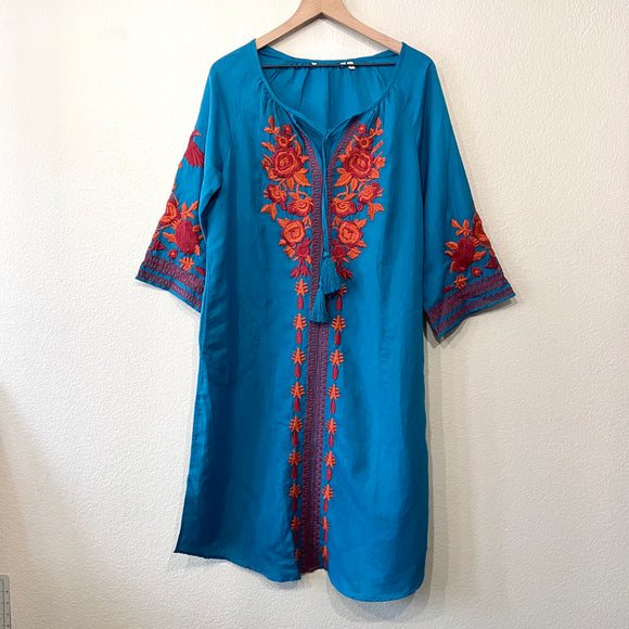 Embroidered Linen Blend Dress