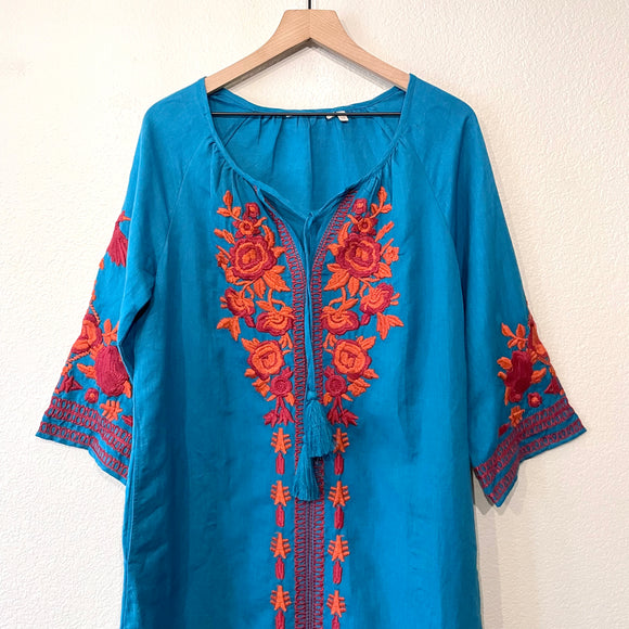 Embroidered Linen Blend Dress