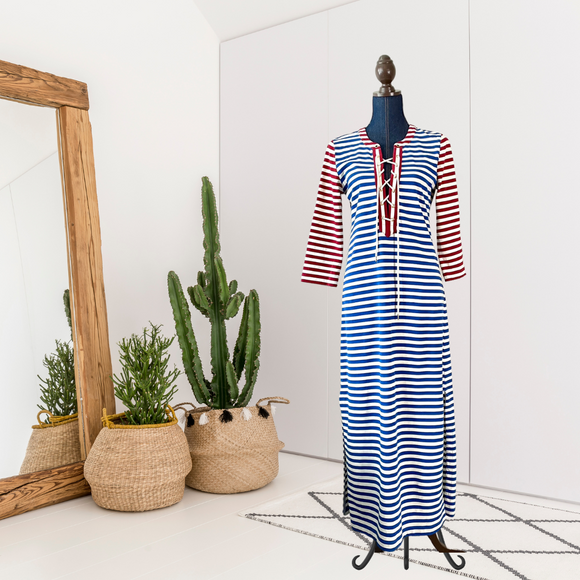 Striped Lace Up Maxi Dress